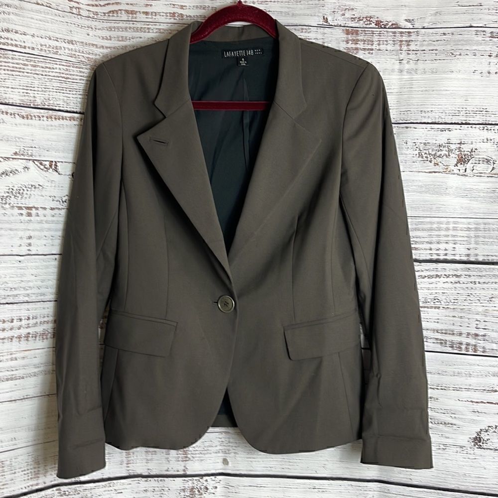 Lafayette 148 New York Blazer Womens Sz 4 Wool Blend Brown preppy jacket office